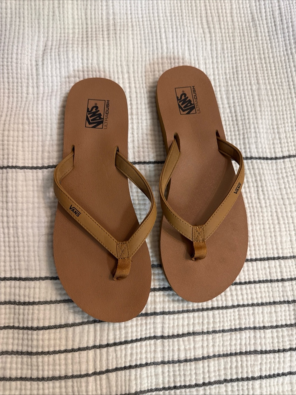 Vans Tan Brown Leather-Style Thong Sandals